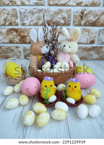 Beautiful Easter decor on the table Royalty-Free Stock Photo #2291229939