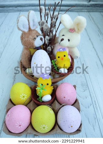 Beautiful Easter decor on the table Royalty-Free Stock Photo #2291229941
