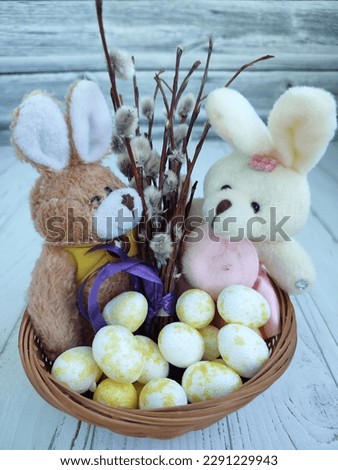 Beautiful Easter decor on the table Royalty-Free Stock Photo #2291229943