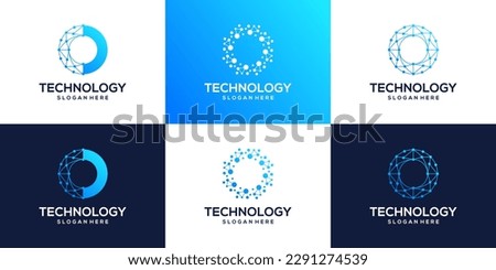 Collection of technology connection logo design with abstract dot, Block chain, molecule and system graphic design vector illustration. Symbol, icon, creative.