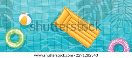 swimming pool top view background. water ring umbrella lounger Royalty-Free Stock Photo #2291282343