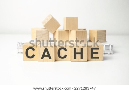 cache word made with wooden blocks and white background