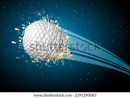 Vector illustration of a golf ball falling apart. Black background.
