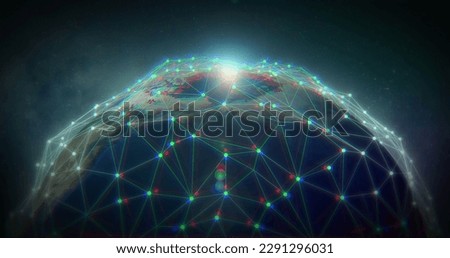 Image of globe with network of connections over stars. Global connections and digital interface concept digitally generated image.