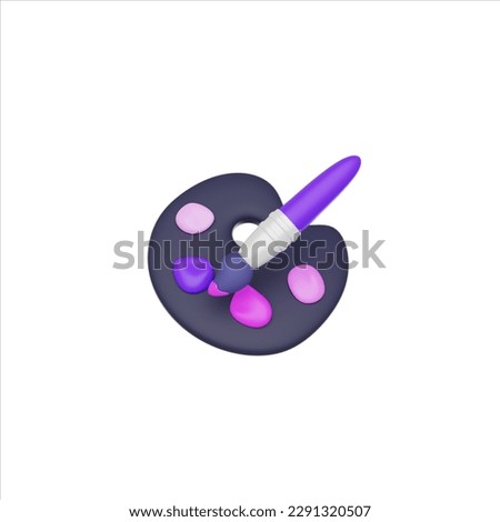 Color palette with brush 3D render icon isolated white background.
