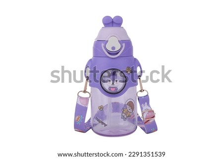 Purpel and violet cartoon design water bottle for toddler jpg image. kids water bottle jpg image for product and package design. lavender color cartoon water bottle for kids. Royalty-Free Stock Photo #2291351539
