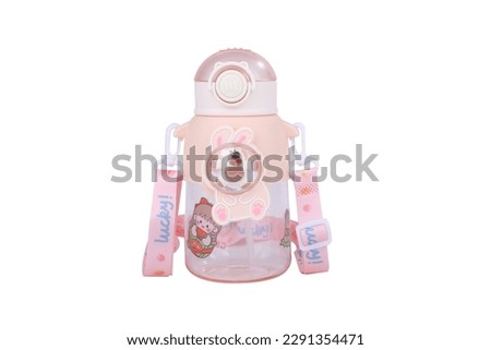 pink and baby pink color kids water bottle. cartoon water bag for school going toddler. pink and baby pink color water bag jpg image. kids water bottle jpg image for package design