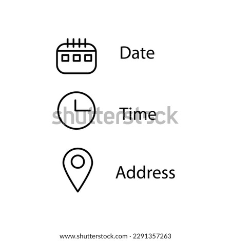 Date, time, location icon on white background. Place icons symbol business concept. flat style..eps Royalty-Free Stock Photo #2291357263