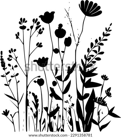 Wildflowers | Black and White Vector illustration