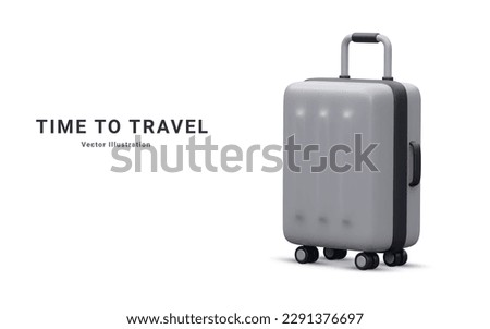Realistic plastic suitcase. White  travel bag isolated on white background. Traveling banner template. 3 D Vector Illustration Royalty-Free Stock Photo #2291376697