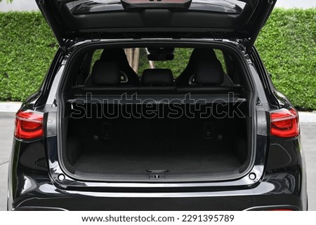 rear view of the car open trunk The exterior of a modern, modern car empty trunk Royalty-Free Stock Photo #2291395789