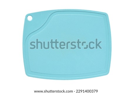 blue plastic cutting board isolated on white background, equipment for cooking in the kitchen