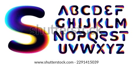 Alphabet set with neon glitch. Multicolor gradient signs with double exposure and illusion effect. Glowing color shift vector icon. Perfect for your vibrant heading, video game screens, Sale banner. Royalty-Free Stock Photo #2291415039