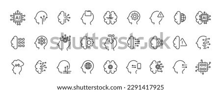 Artificial intelligence icon set in line style, machine learning, digital AI technology illustration Royalty-Free Stock Photo #2291417925