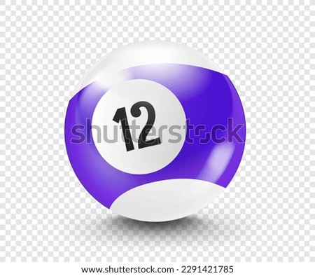 Violet billiard ball with number 12. 3d vector isolated on transparent background