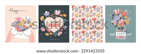 Set of Mother's day greeting cards with beautiful blossom flowers. Royalty-Free Stock Photo #2291423105