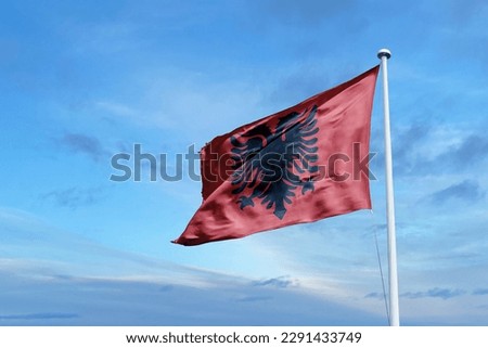 Albania waving flag, flag in a pole, memorial day, freedom of speech, horizontal flag, rectangular, national, raise a flag, emblem