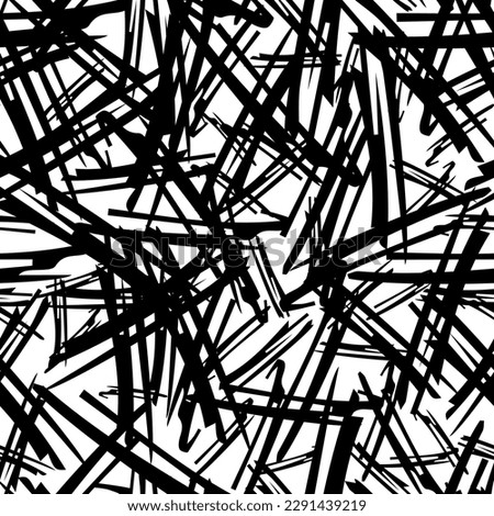 Seamless pattern with black pencil brushstrokes in abstract shapes on white background. Vector illustration Royalty-Free Stock Photo #2291439219