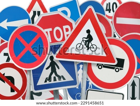 mixed group of traffic signs Royalty-Free Stock Photo #2291458651