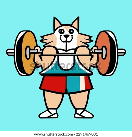 Vector design of a cat exercising lifting weights, a cartoon design with a flat style