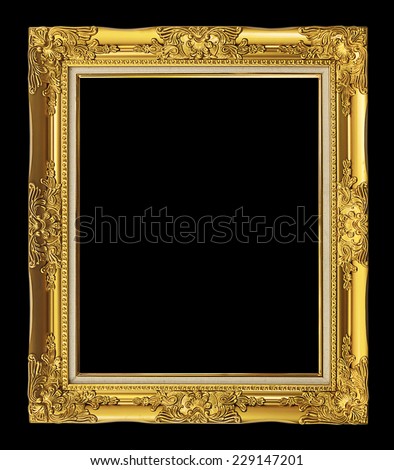 antique golden frame isolated on black background, clipping path