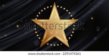 3D gold color star glowing on dark background with lighting effect and sparkle. Luxury design award ceremony concept. Vector illustration