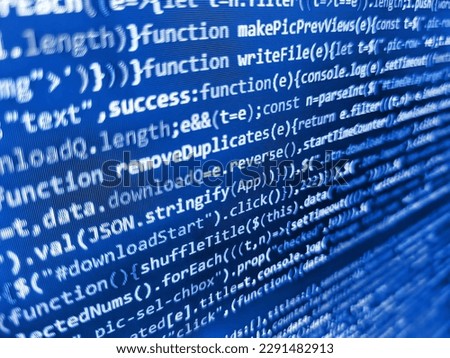 Binary and source code malware background. Letters, chars, and digits. Software background coding screen of source code of developer programming language data