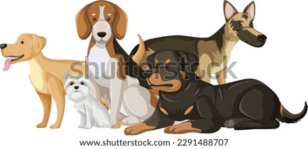 Set of dog dog breeds cartoon illustration
