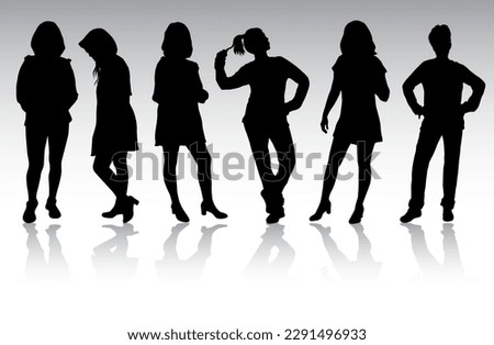 Happy standing women silhouettes vector concept illustration