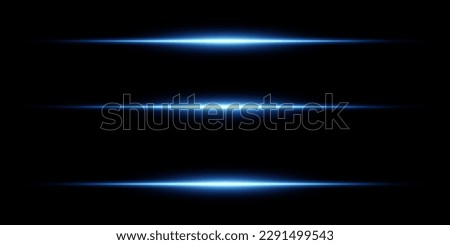 Blue neon stripes or light flash. Laser beams, horizontal beams. Beautiful light reflections. Glowing stripes on a black background.
