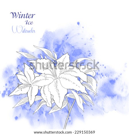 Background  with watercolors and lilies flowers. Vector watercolor illustration