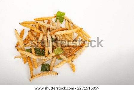 Fried bamboo worms are the protein source of the future. Royalty-Free Stock Photo #2291515059