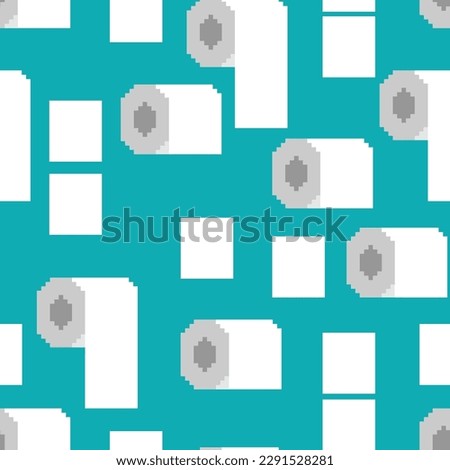 Toilet paper roll pixel art pattern seamless. 8 bit Toilet paper pixelated background