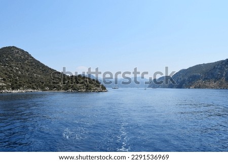 a landscape of mountains with a small bay. Trkiye, Marmaris Royalty-Free Stock Photo #2291536969