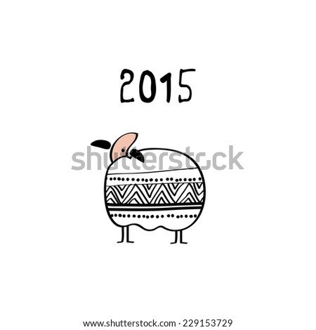 Vector new year card with cute doodle sheep and number