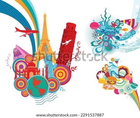 Travel destinations clip art vector background