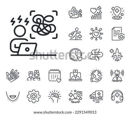 Online psychology sign. Online doctor, patient and medicine outline icons. Difficult stress line icon. Confused mental health symbol. Difficult stress line sign. Vector Royalty-Free Stock Photo #2291549013