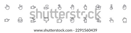 Hand concept. Collection of gesture high quality vector outline signs for web pages, books, online stores, flyers, banners etc. Set of premium illustrations isolated on white background 