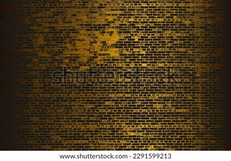 Luxury black  golden metal gradient background with distressed brick wall texture. Vector illustration