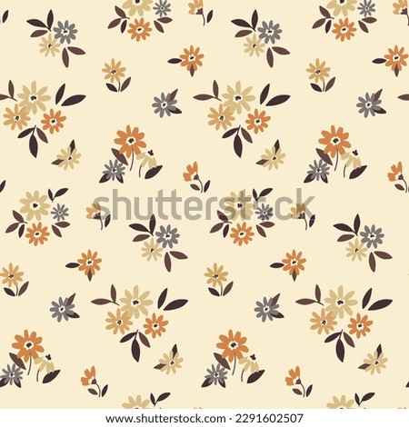 Seamless floral pattern, cute ditsy print with mini plants with vintage rustic motif. Delicate botanical design with small hand drawn flowers, tiny leaves on a light background. Vector illustration. Royalty-Free Stock Photo #2291602507