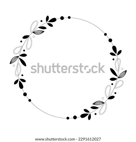 Floral wreath isolated on white background. Black floral wreath frame vintage style. Hand drawn ornamental element. Vector stock