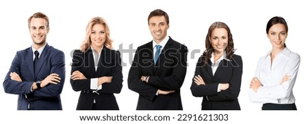 Collection collage set image - body portrait many different businesspeople professionals, confident men women, employee executive, isolated white background. Business people at studio. Teamwork
