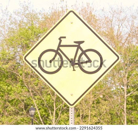Yellow Bicycle Path Traffic Sign in Closeup