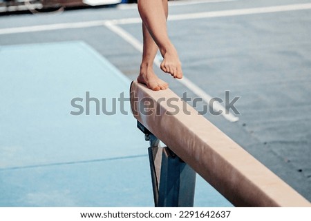 front view legs female gymnast step on balance beam in gymnastics, sports summer games