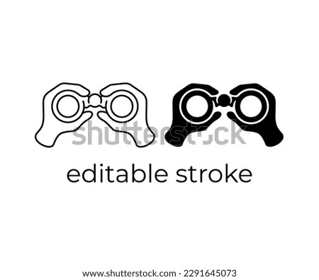 Looking through binoculars and watching, editable stroke, silhouette and linear design. Hands hold binoculars, observing, supervising and security, vector design and illustration Royalty-Free Stock Photo #2291645073