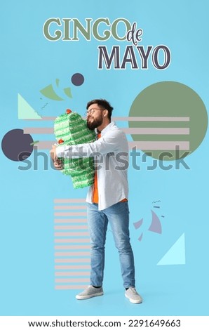 Banner for Cinco De Mayo (Spanish for Fifth of May) with man and pinata