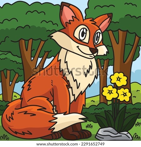 Fox Animal Colored Cartoon Illustration