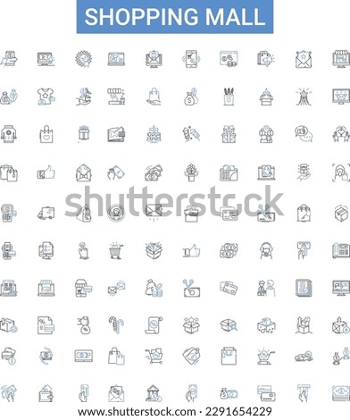 Shopping mall outline icons collection. Shopping, Mall, Store, Shop, Centre, Complex, Outlet vector illustration set. Arcade, Department, Bazaar line signs Royalty-Free Stock Photo #2291654229