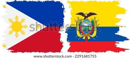 Ecuador and Philippines grunge flags connection, vector