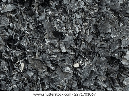 Burnt paper texture as background. Paper ashes background. Cinder, top view.